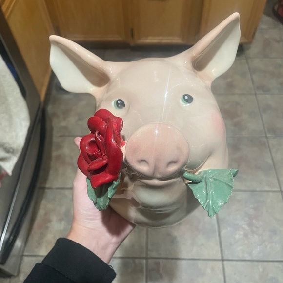 Ceramic Pig with Red Rose